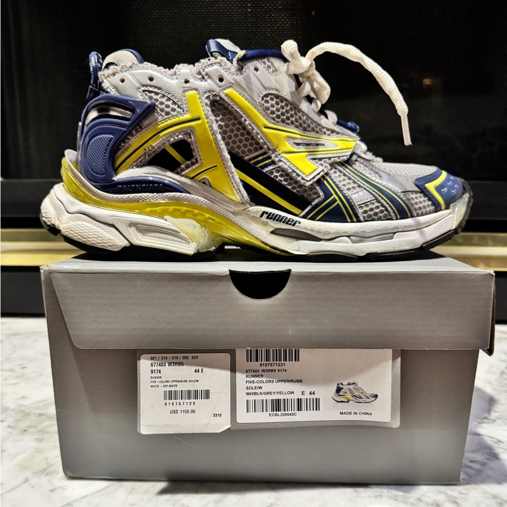 Balenciaga, Runner Sneaker 'White Blue Yellow
Size: Men's US 11 / EU 44